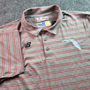 New Balance Golf Polo Shirt Mens L Gray Red Stripe Florida RM Embroidered‎ S